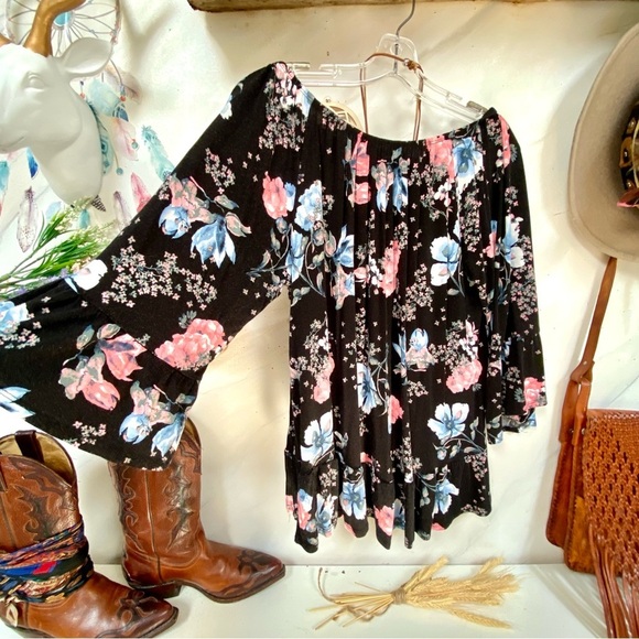 Style & CO off shoulder boho floral Gypsy raffle sleeves blouse shabby chic vibe - Picture 5 of 12